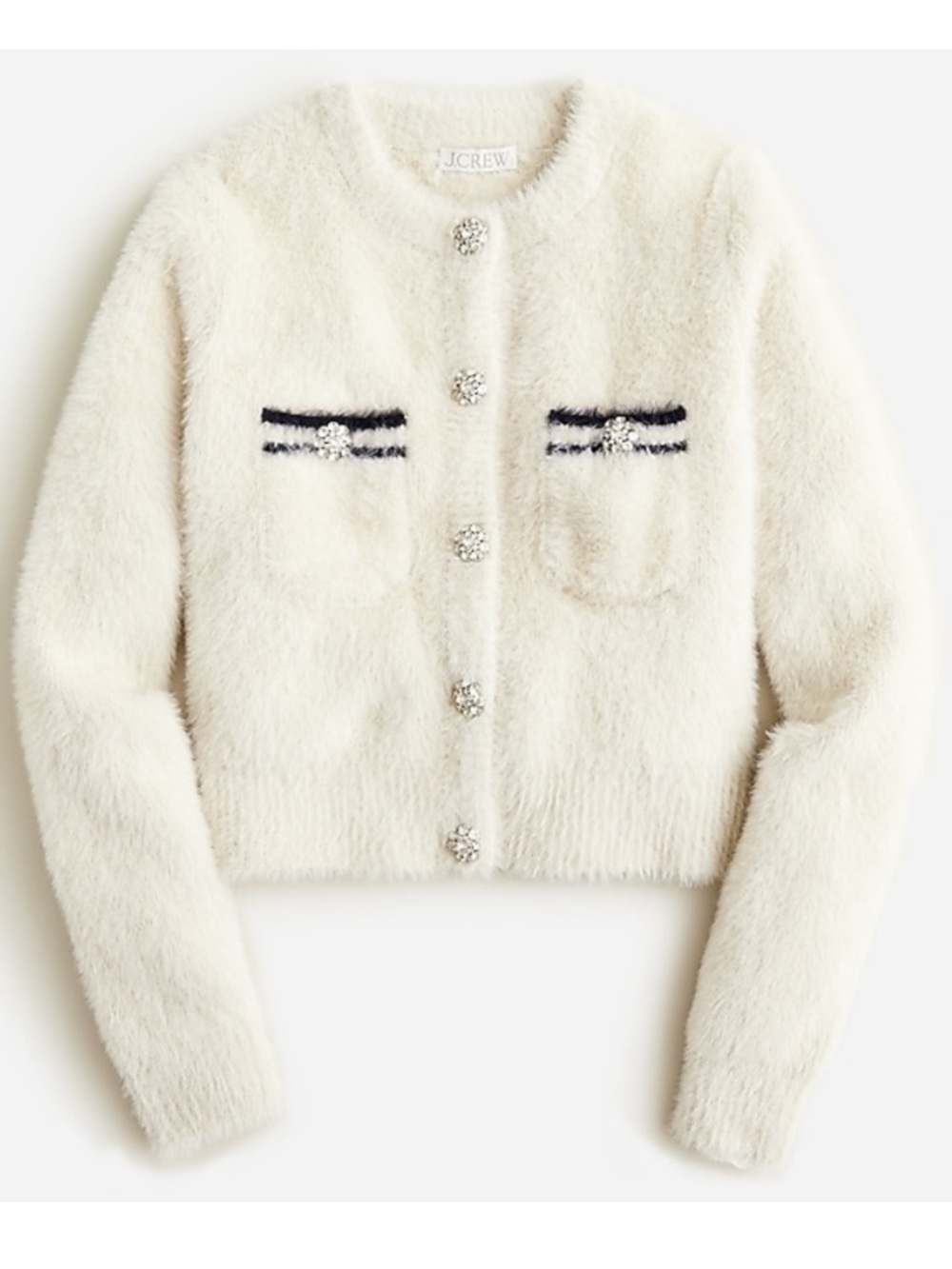 J Crew Sweater lady jacket in brushed yarn cream navy BS987 diamond buttons 3X